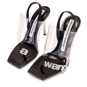 Alexander Wang Kaia Crystal PVC Black and Silver Heels Logo